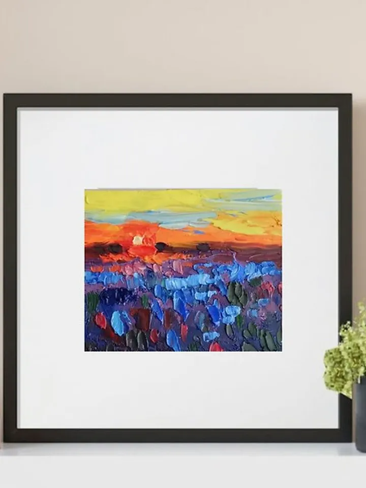 Bluebonnet Painting Sunset Original Art Impasto Oil Painting landscapes Verafe