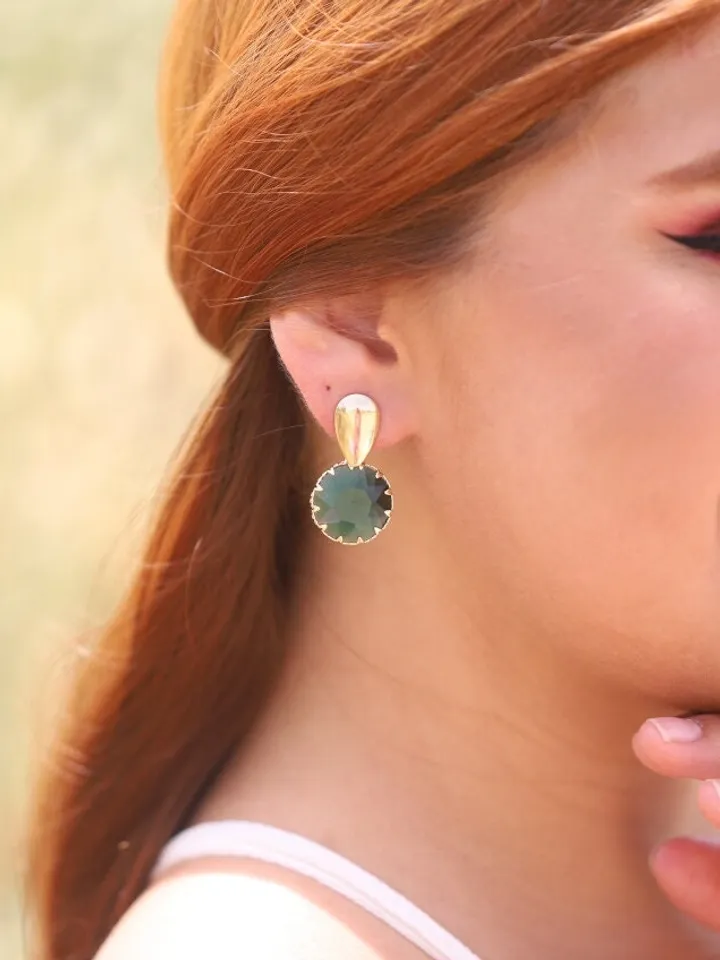 Gold , Emerald Green Boho Bridal Earrings , Swarovski Crystal Statement Boho Wedding Earrings , Boho Bridal Jewelry , Boho Wedding Jewelry,