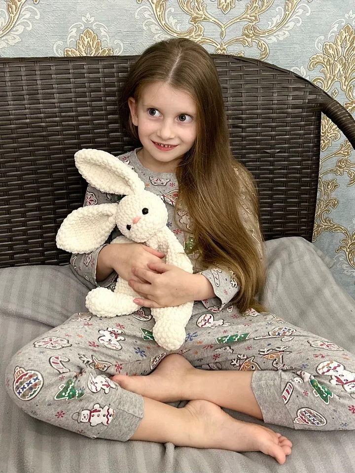 Crochet bunny snuggler Handmade toy for kids Cute rabbit toy plushie