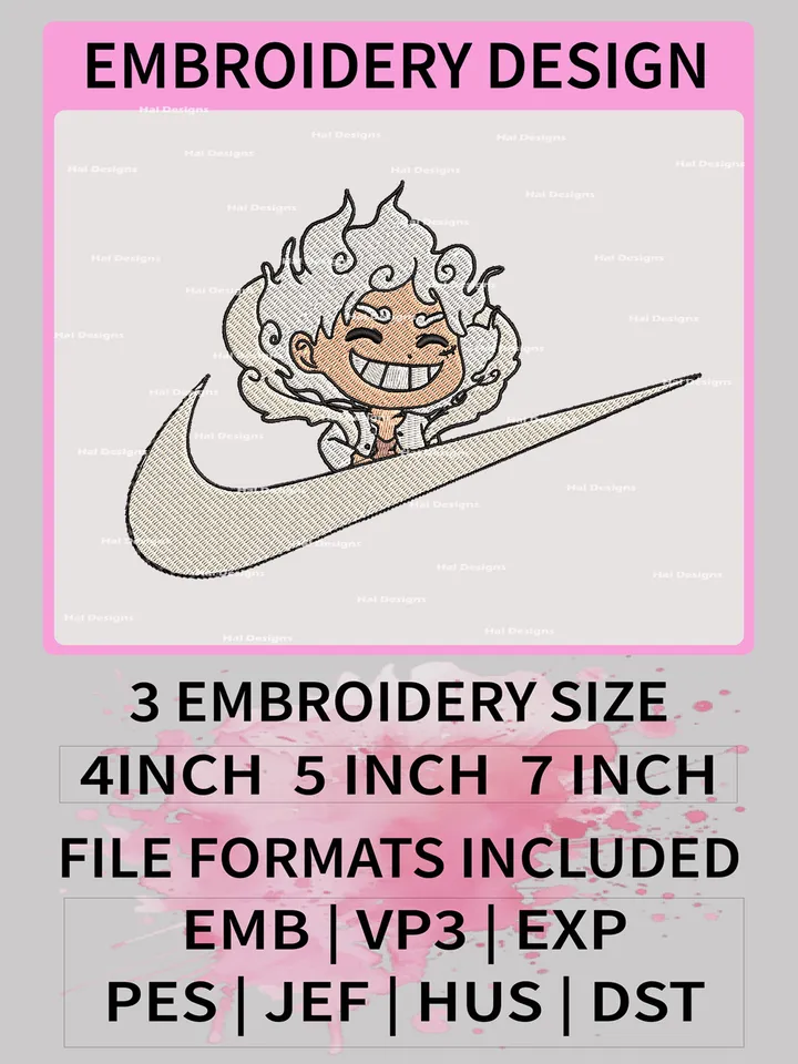 🔥 Nike x Monkey D. Luffy Embroidery Design – One Piece Anime Machine Embroidery File