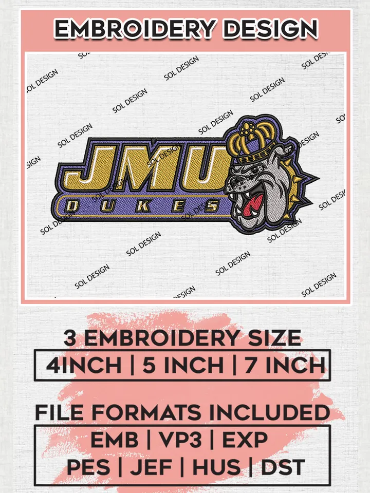 NCAA JMU Dukes Head Mascot Logo embroidery designs, NCAA James Madison Dukes Machine embroidery designs, NCAA embroidery designs, Machine embroidery designs, Digital Download