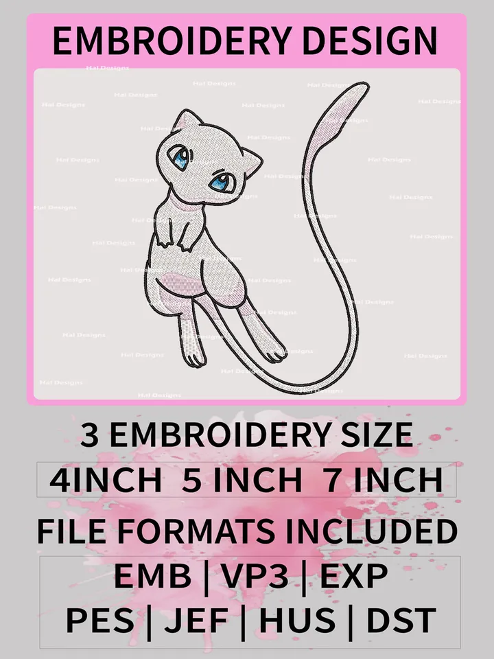 Pokemon Mew Embroidery Design, Pokemon Dmbroidery, Anime Design, Embroidery file, Digital download