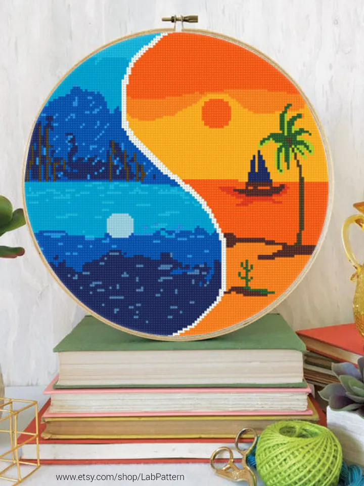 Yin-Yang Nature Cross stitch pattern | Embroidery Pattern | Instant Download | Embroidery Designs