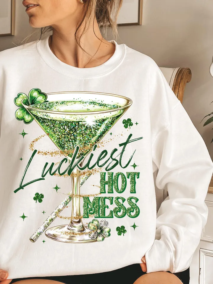 Luckiest Hot Mess PNG, Funny Drinking Martini png, Alcohol St Patricks Party png, Adult Humor Png, Lucky Sarcastic Shirt, Shamrock png
