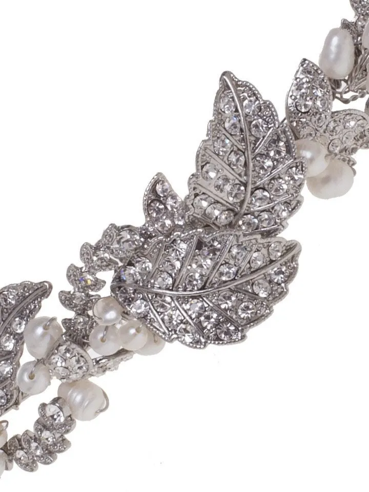 Freshwater Pearl Silver Leaf Wedding Tiara, Swarovski crystal bridal crown, Boho wedding headband