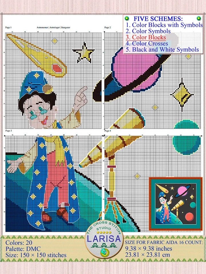 Astronomer Cross Stitch Pattern | Stargazer | Astrologer Chart