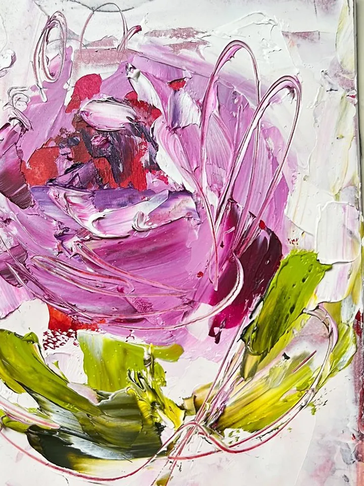 Pion Painting Original Small Oil Artwork Flower Artwork