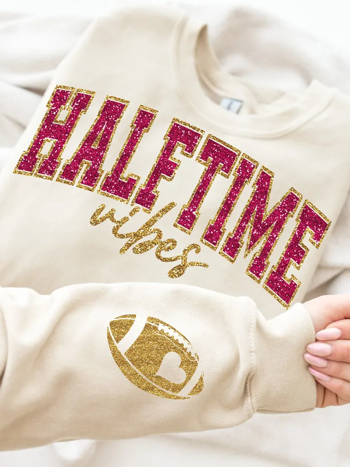 Halftime Vibes PNG, Game Day PNG, Sparkly Faux Sequins Superbowl Png, Game Day Shirt Design, Trendy Superbowl Png, Sleeve Sublimation