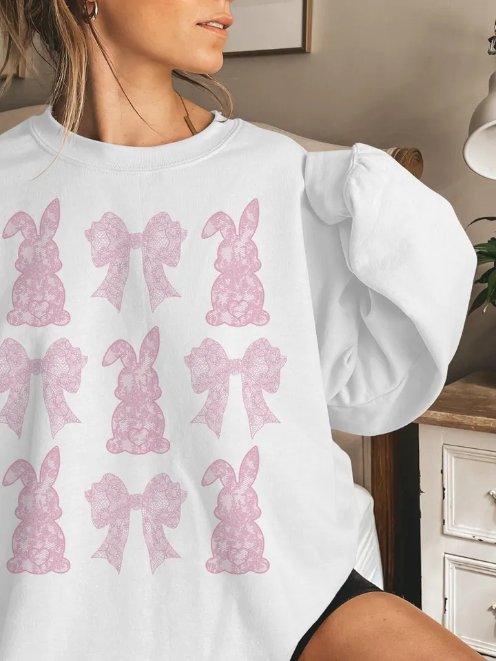 Lace Easter Bunny Coquette PNG, Happy Easter Png, Retro Checkered Easter Png, Chinoiserie Bunny Png, Lace Coquette Easter Coquette Png