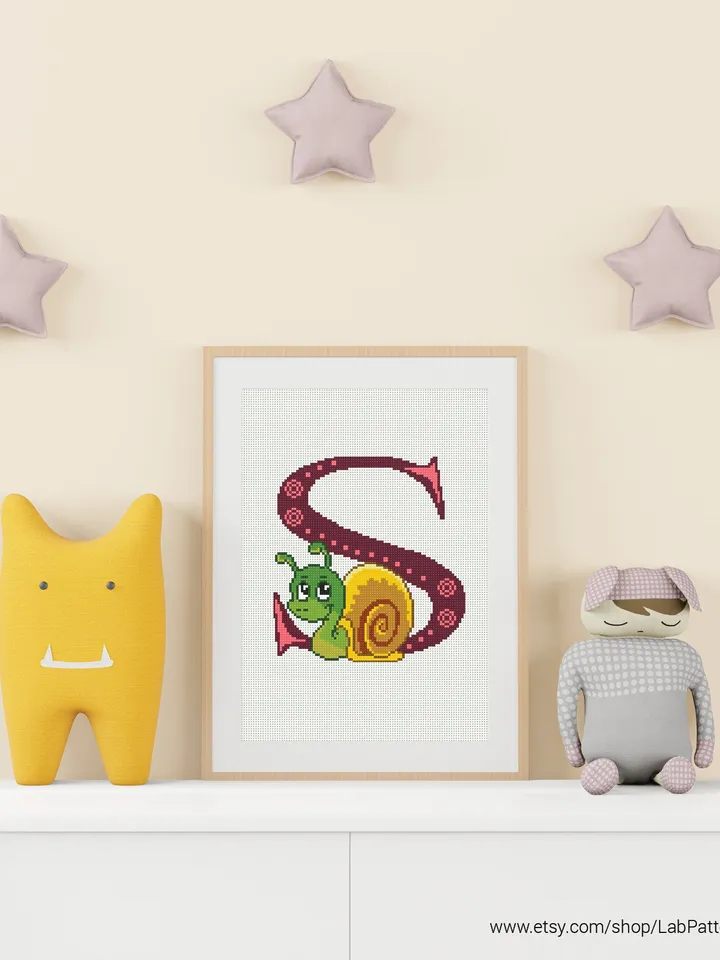 Letter S Snail ABC Cross stitch pattern | Embroidery Pattern | Instant Download | Embroidery Designs