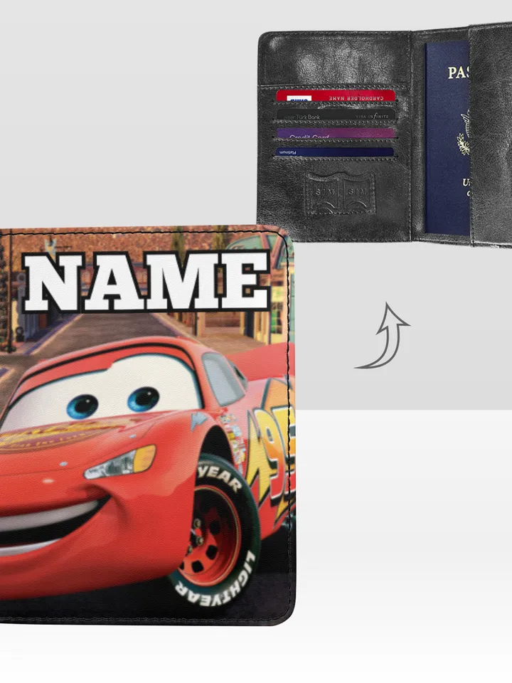 Lightning McQueen Cars Passport Cover Custom NAME, Passport Holder High-Grade Microfiber Leather