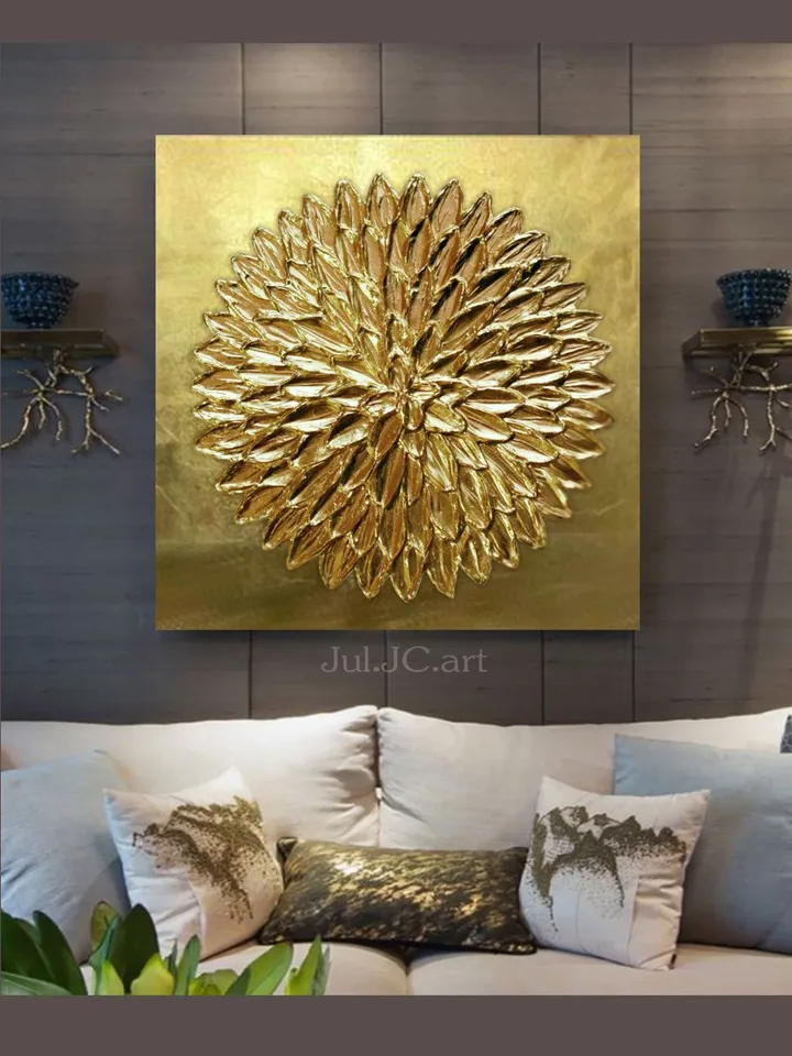 Gold Petals Abstract Wall Art Original Painting Metallic Textured artwork Gold Leaf Wall Art Modern wall decor