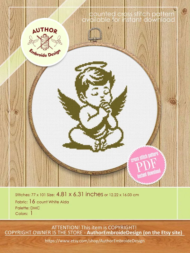 Baby angel cross stitch pattern PDF download Angel silhouette cross stitch chart, Angel ornament pattern digital PDF, Angel baby gift #O18
