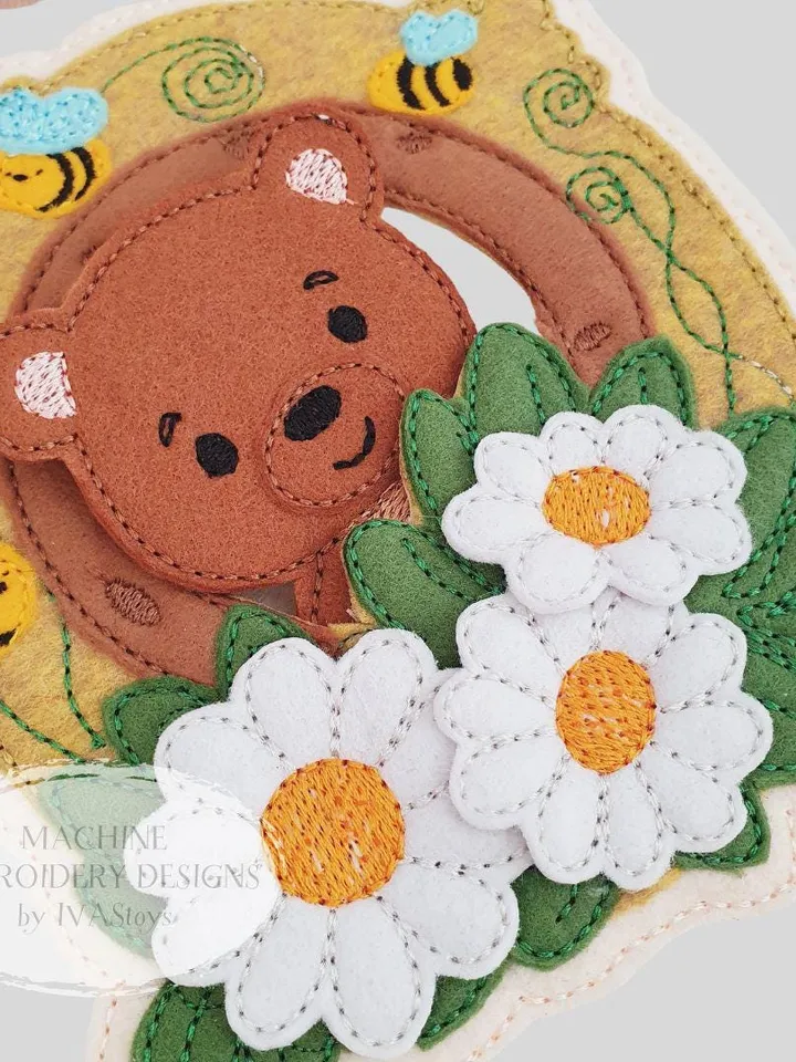 Bear Handbag Machine Embroidery Design ITH + Play Guide PDF, Felt Window Purse Pattern, Toddler Activity, Forest Animal Toy