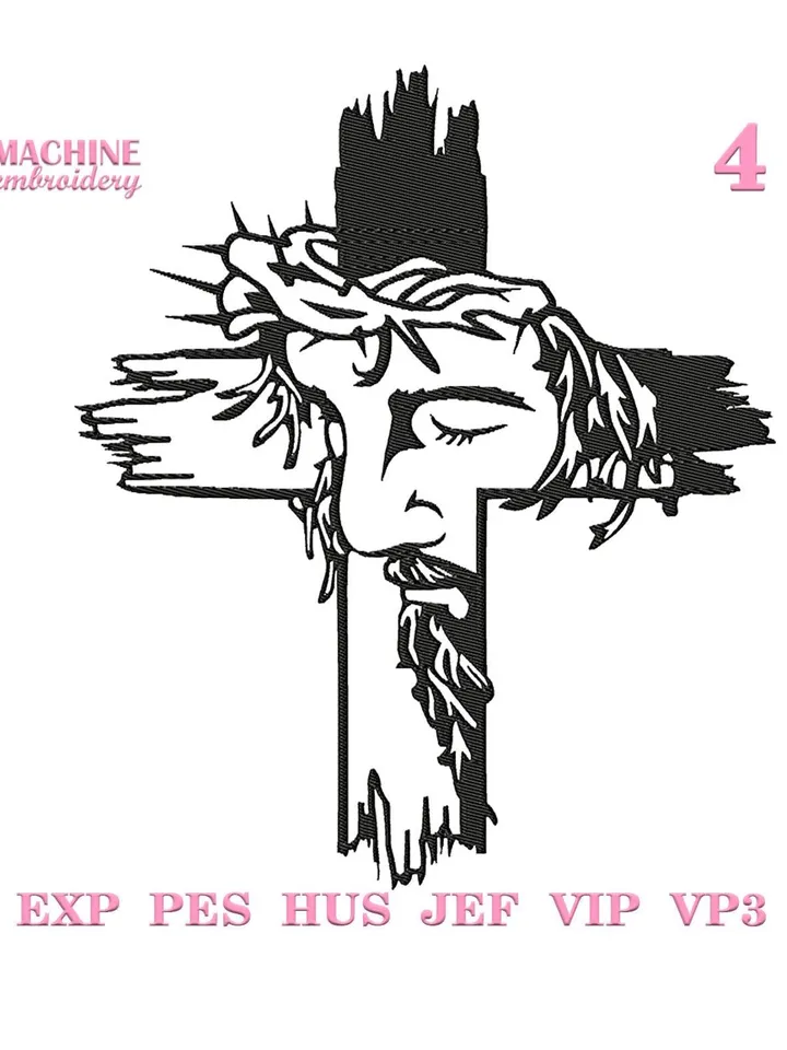 Jesus cross embroidery design Machine embroidery pattern 4 sizes, Religious embroidery files christian cross, Jesus on the cross design #R45
