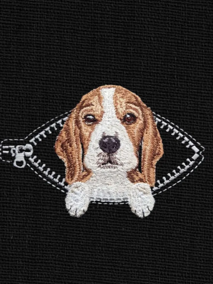 Beagle in a zipper pocket Miniature realistic machine embroidery design Pet design Dog realistic pattern Beagle embroidery pattern