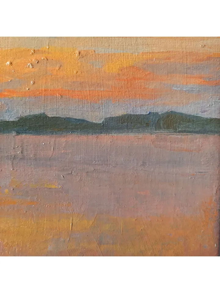 Red Sunset over River Painting 8x12" ORIGINAL PAINTING Summer Evening Landscape Impressionist Signed by artist Marina Chuchko