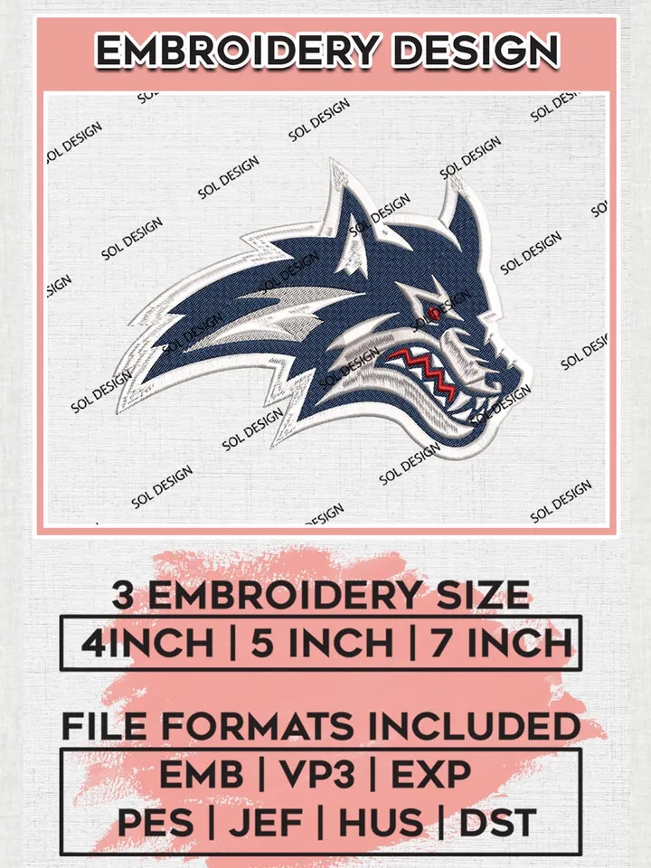 NCAA Stony Brook Seawolves Machine embroidery design Files, NCAA Stony Brook Seawolves Embroidery, NCAA Teams, 3 sizes, Machine embroidery designs, Digital Download