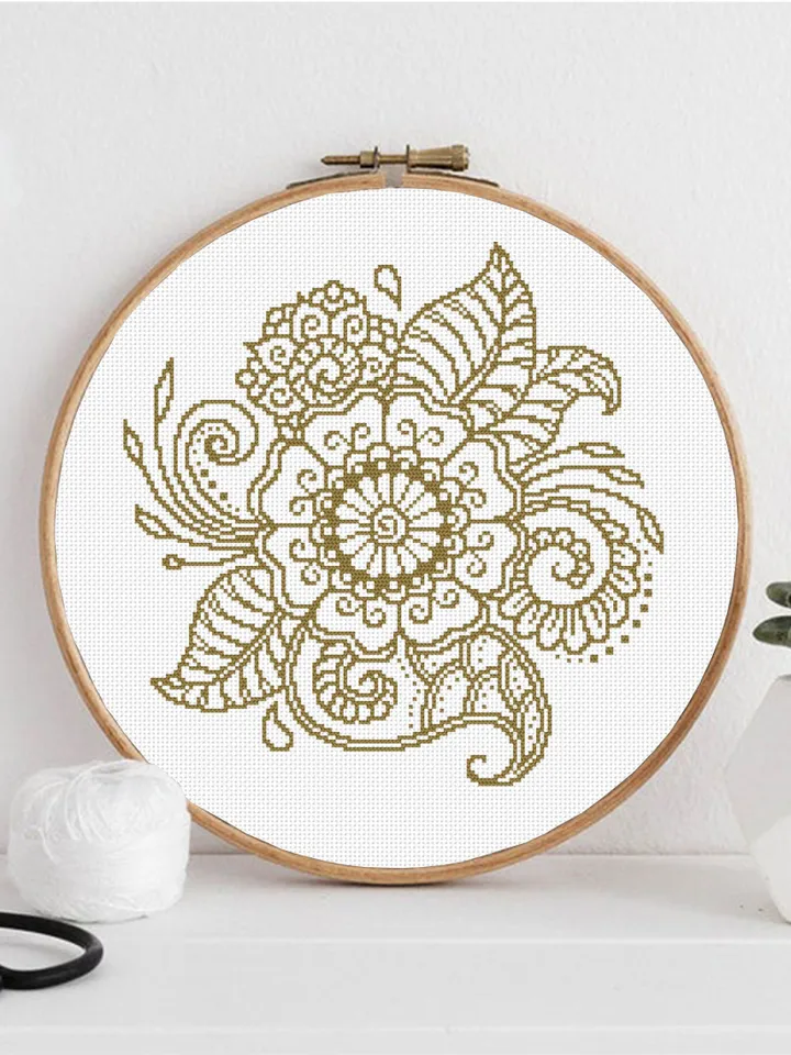Flower mandala cross stitch pattern download PDF, Monochrome embroidery beginner, Mandala digital PDF, Floral ornament cross stitch #M186