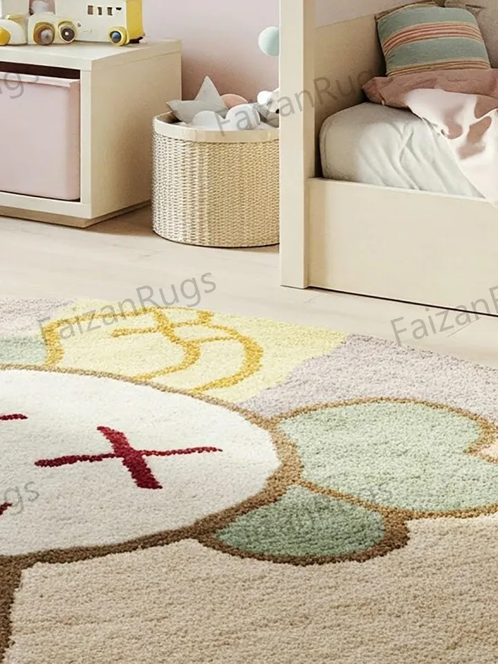Kaws rug, Multi Color Round Hand Woven 100% Wool Rugs for kids room l Living room l kaws rug, Various size 4x4,5x5,6x6,8x8,7x7, kaws theme