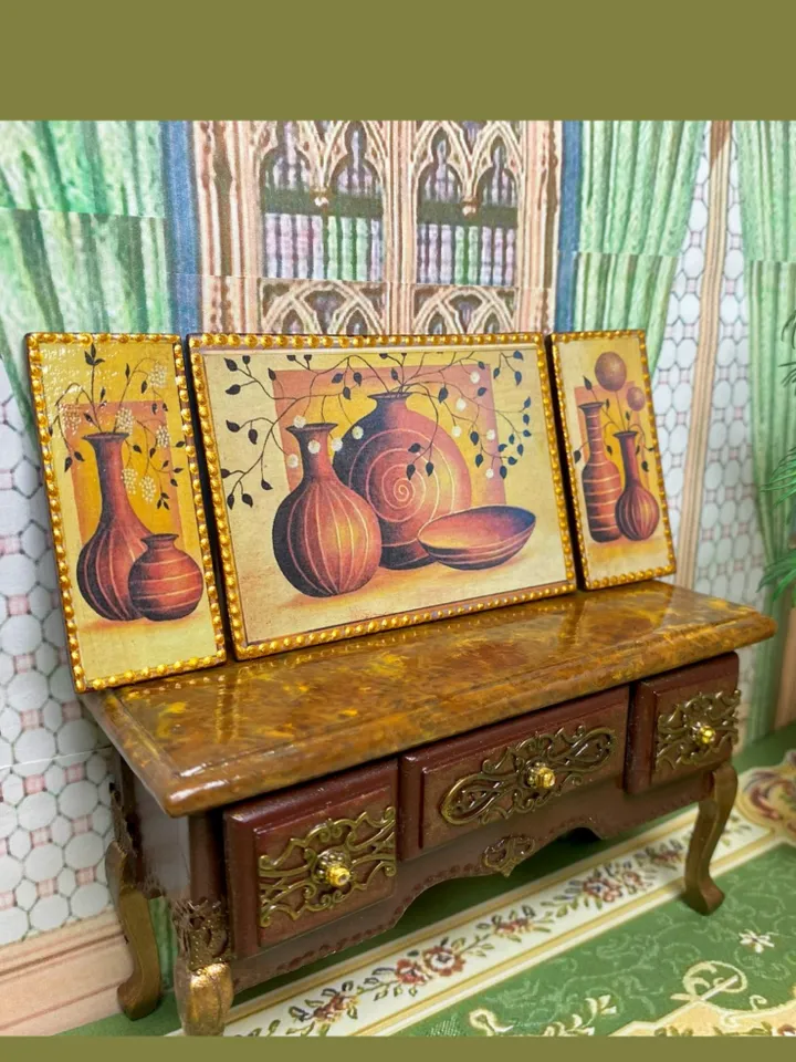 Miniature triptych for a dollhouse. Painting for dolls. 1:12. Miniature dollhouse. Handmade.