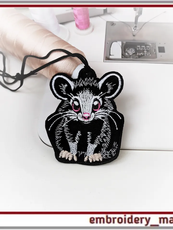 In The Hoop patch with cute Opossum and classic Machine embroidery design