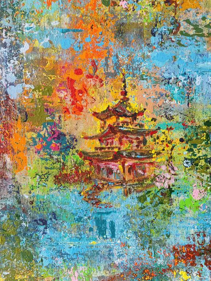 "Autumn in the mountains" acrylic painting on canvas 50х100cm (20x40 inch)