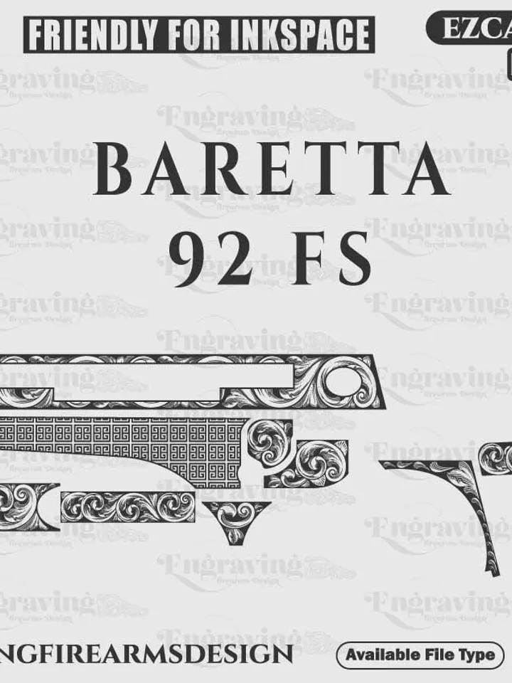 Baretta 92 FS Scroll Design Svg,lasercut,laserengraving,fiberlaser,engravingfiles,laserpattern,engravingdesign,engravingpattern,metalart