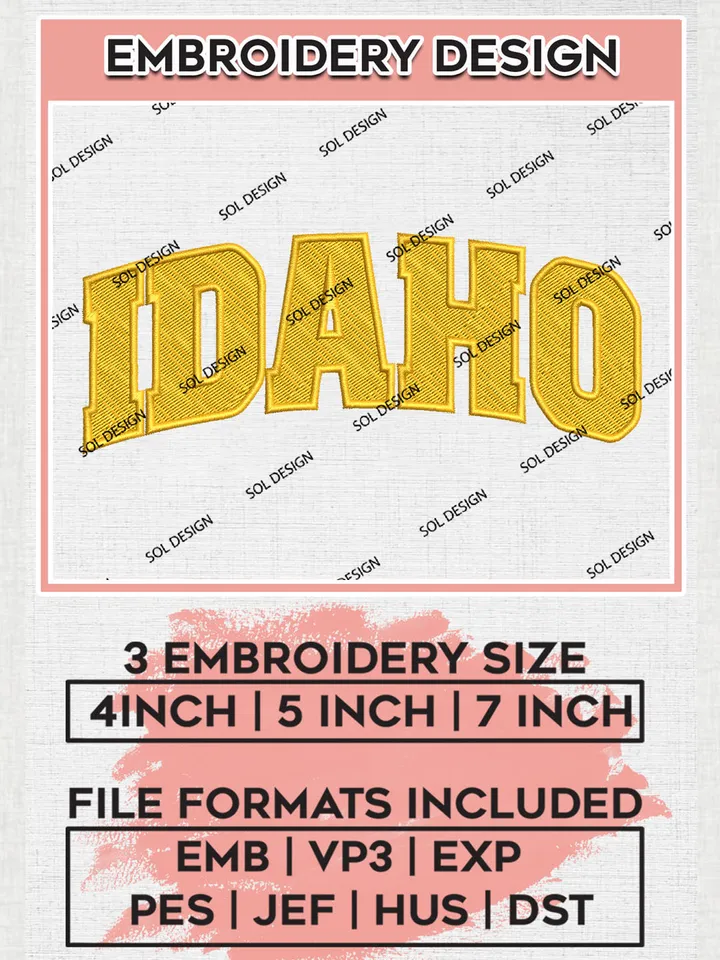 NCAA Idaho Team Word Logo Embroidery Design Files, NCAA Idaho Vandals Machine Embroidery, NCAA Teams, 3 sizes, NCAA Machine embroidery designs, Digital Download