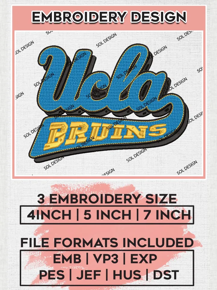 NCAA UCLA Bruins Wordmark Logo Machine Embroidery Design, NCAA UCLA Bruins Embroidery Design Design files, NCAA Team Embroidery Designs, NCAA Machine Embroidery Designs, Digital Download