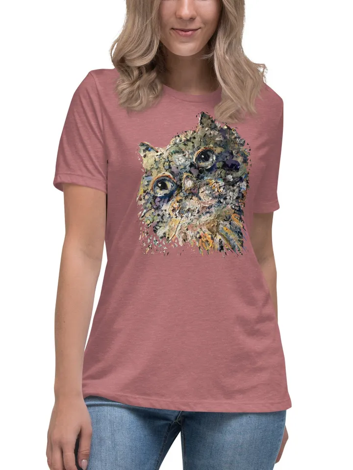 Dreamy cat Women's Relaxed T-Shirt,designer cat t shirts,cat wearable gifts,unique handmade shirts,cat lovers gifts,women special wear gift