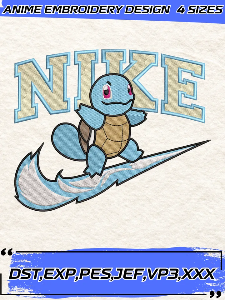 Swoosh Squirtle Embroidery Design,Pokemon Movie Embroidery Design,Machine Embroidery Design File,4 Sizes, Instant Download