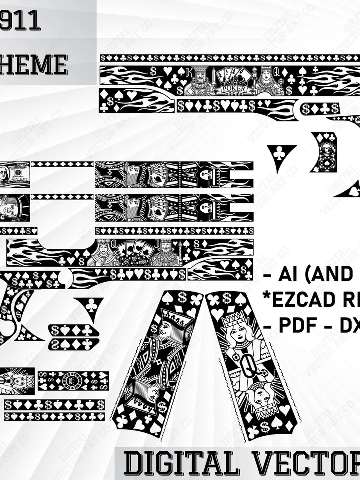 Poker-Themed Engraving Art - Vintage Card Motif Vector Design for Metal/Wood Svg/Dxf/Png/Ai