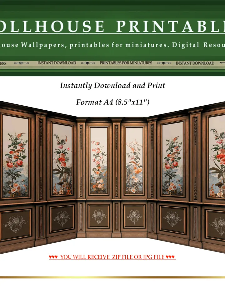 Wallpapers- Set 13 | Printables for Dollhouses and Unique Miniature Projects | Digital Downloads | in Scale 1/12th