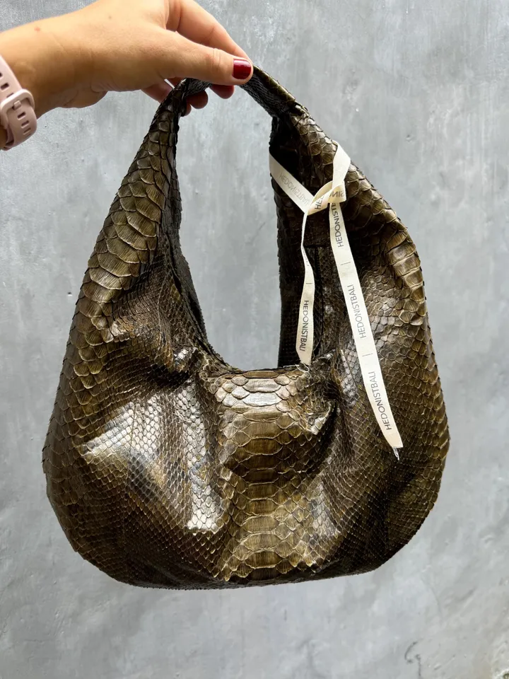 Medium Soft Hobo Classy Sport Woman Bag | Purse Genuine Python Skin | Reptile Skin Products | Cream Elegant Leather Designer Soft Bag Snake