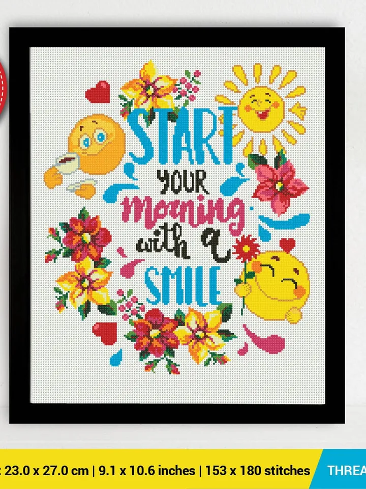 Start your morning with a smile Quote Cross stitch pattern | Embroidery Pattern | Instant Download | Embroidery Designs