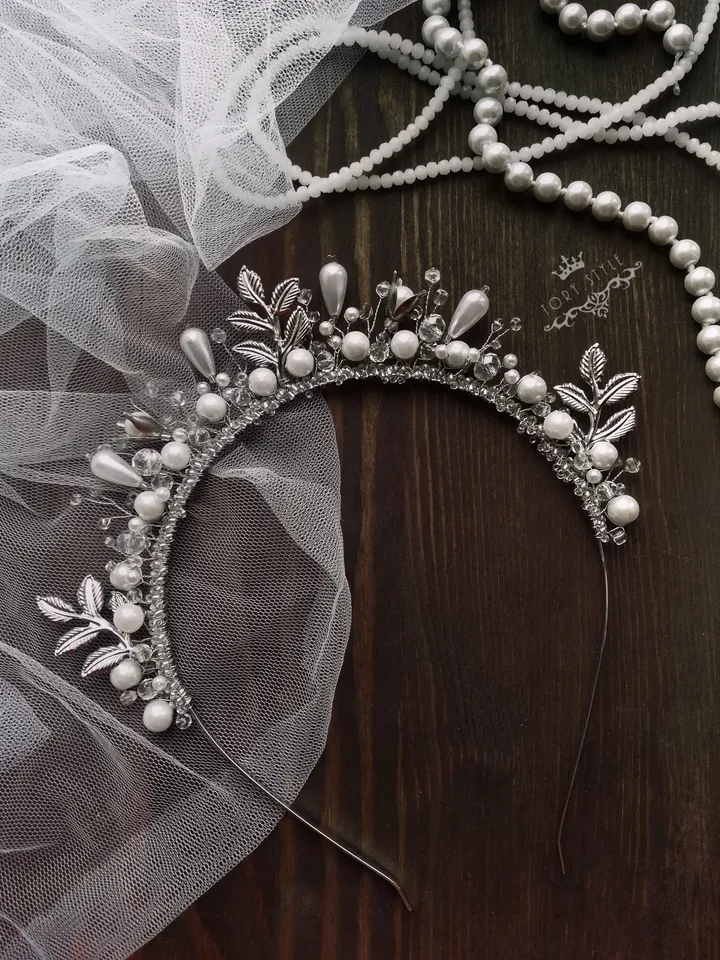 Bride tiara, Pearl weddings headpiece, Wedding crown, Headpiece for bride, Pearl headpiece,Pearl headband, boho headpiece