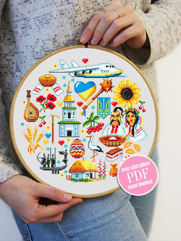 Ukrainian sampler cross stitch pattern PDF download Folk symbols of Ukraine cross stitch chart, Ukraine digital PDF, Ukraine wall decor #E8