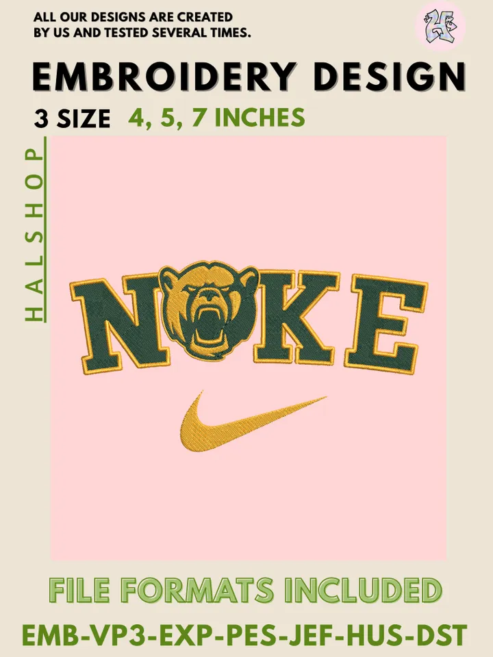 NCAA Baylor Bears Nike Logo Embroidery Design | Machine Embroidery File | 3 Sizes, 6 Formats | NCAA College Team Design