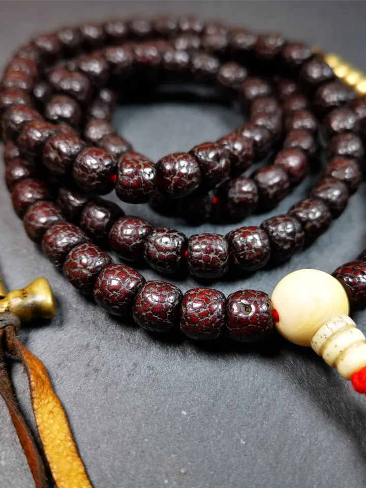 Gandhanra Old 108 Tibetan Lotus Seed Beads Mala,Prayer Beads Necklace for Meditation,Diameter 0.32", Circumference 30"