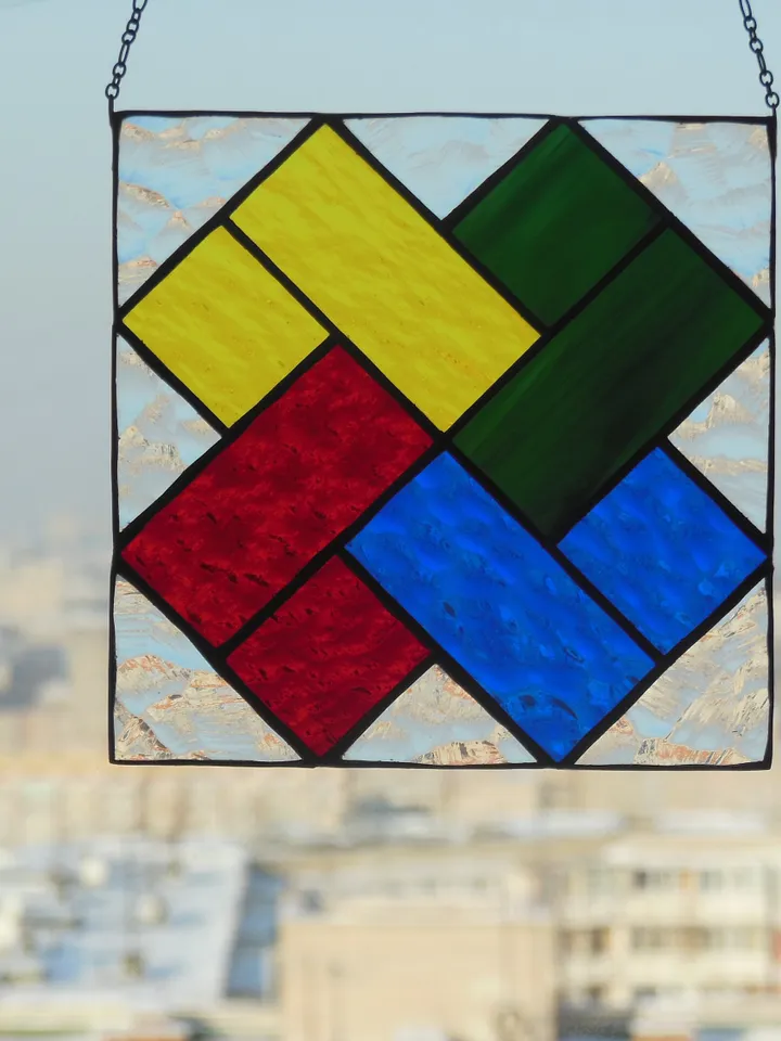 Art Stained Glass window hanging Panel " Card Stunt " Suncatcher Square