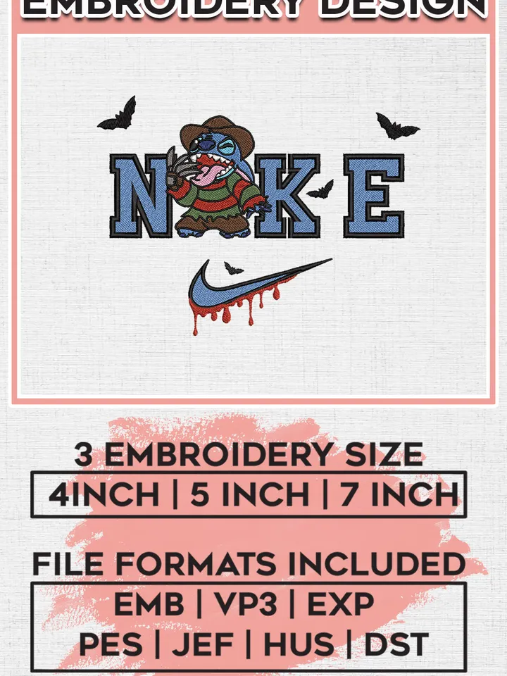 Ni.kee Stitch x Freddy Krueger Halloween Embroidery designs, Horror Character Machine embroidery designs, Halloween embroidery files, Machine Embroidery Digitized Pes Files, Digital Download