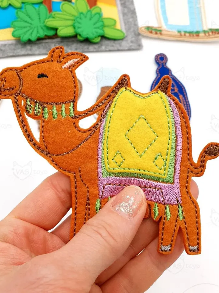 Arabian Nights ITH Play Set Embroidery Design, Desert Oasis Quiet Book Page, Camel Finger Puppets, Middle East Educational Toy