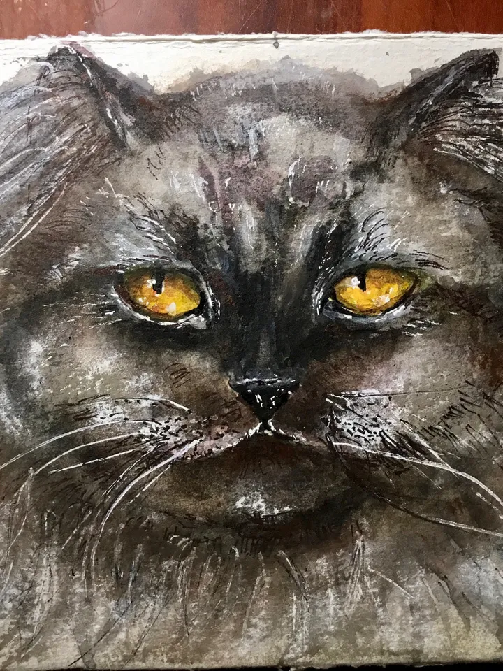 Black Persian cat painting,original watercolor painting,cat original painting,animals wall art,cat lovers gift,home decor wall art.