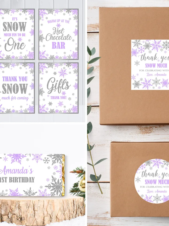 Winter Onederland Birthday Girl Decorations, Winter Onederland Bundle, Party Package Bundle Editable Template, Snowflakes Theme