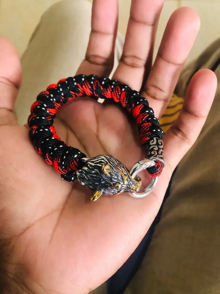 Stainless Steel Wolf Head Nordic Handmade Paracord Bracelet