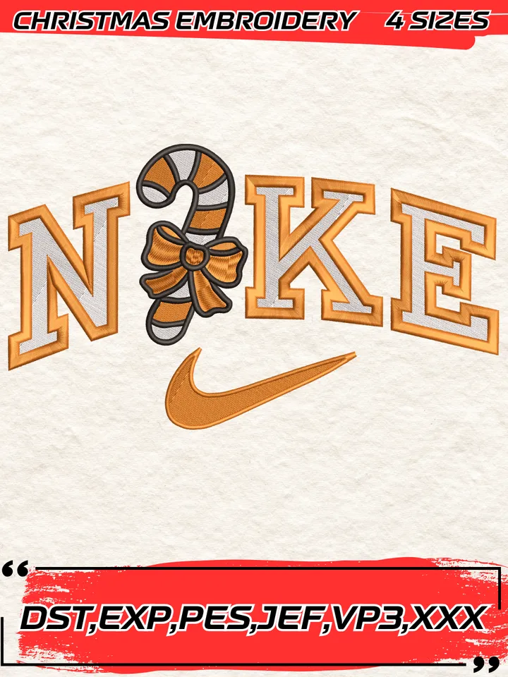 Swoosh Candy Xmas Christmas Embroidery Design,Christmas Embroidery Design,4 Sizes,Digital Download