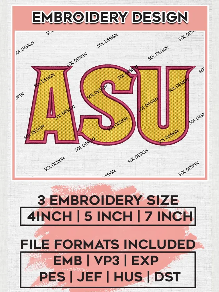 ASU Sun Devils College Team Logo Embroidery Design Files, NCAA Arizona State Sun Devils Machine Embroidery, NCAA Teams, 3 sizes, NCAA Machine embroidery designs, Digital Download