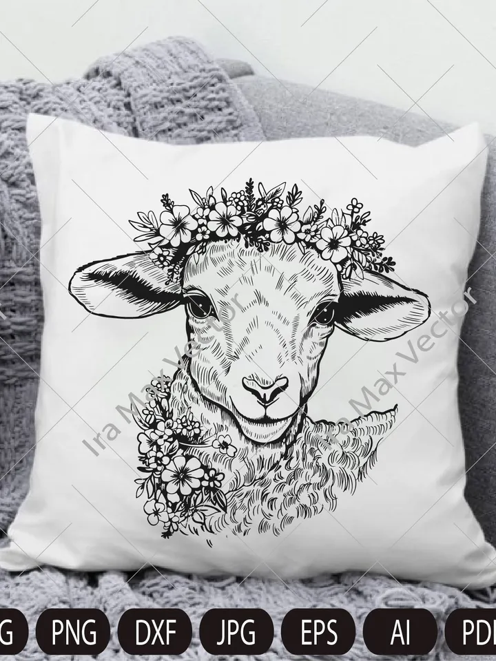 Lamb Svg, Sheep svg, lamb with flower crown, Cute Farm Animal, Livestock,farm life, Lamb Clipart, Lamb Vector, Lamb printable, Lambs svg