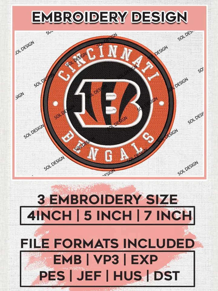 Cincinnati Bengals Circle Logo Embroidery Designs, NFL Bengals, NFL Embroidery Designs, NFL Cincinnati Bengals Machine Embroidery Design, Digital Download